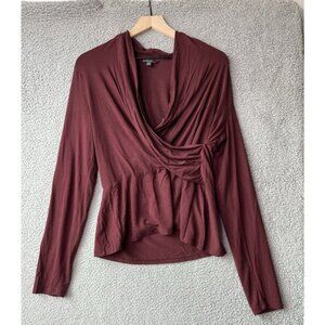 Brooks Brothers Top Large Surplice Long Sleeve Stretch V-Neck Red Blouse Classic